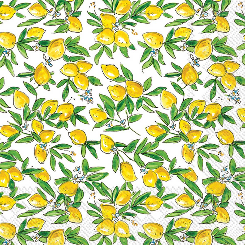 Paper Cocktail Napkins 20 ct Rosanne Beck Lemons Allover