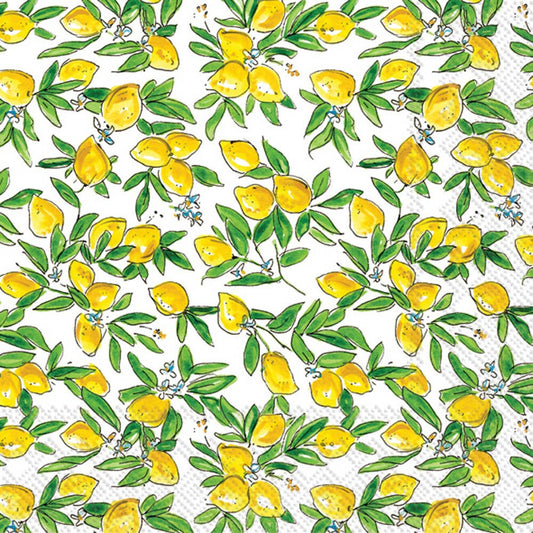 Paper Cocktail Napkins 20 ct Rosanne Beck Lemons Allover