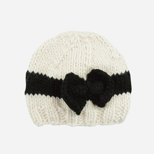 Sabrina Bow Hat, Cream Black Matching Winter Baby Kid Outfit