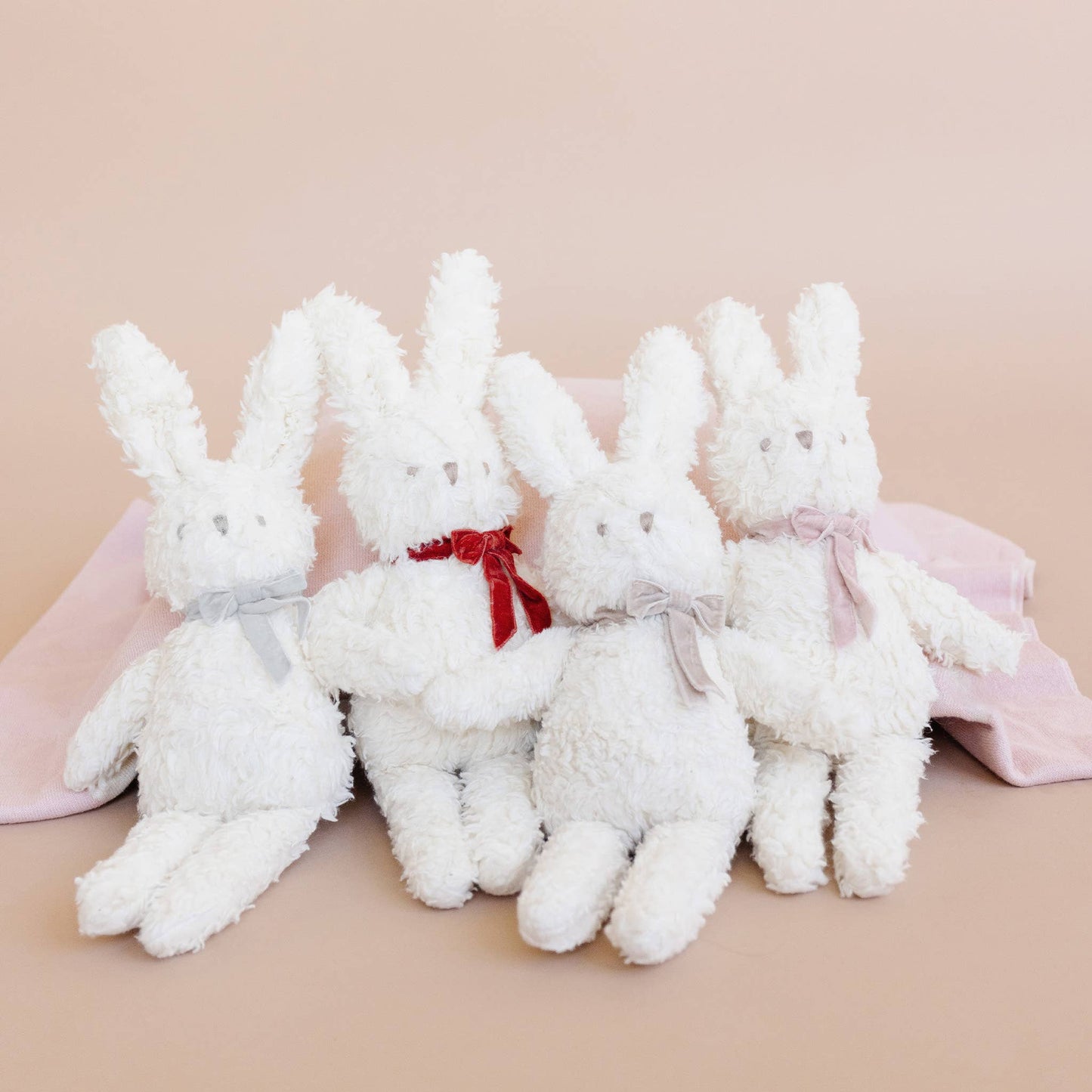 Plush Bunny Pink Velvet Bow Doll Baby Shower Newborn Gift