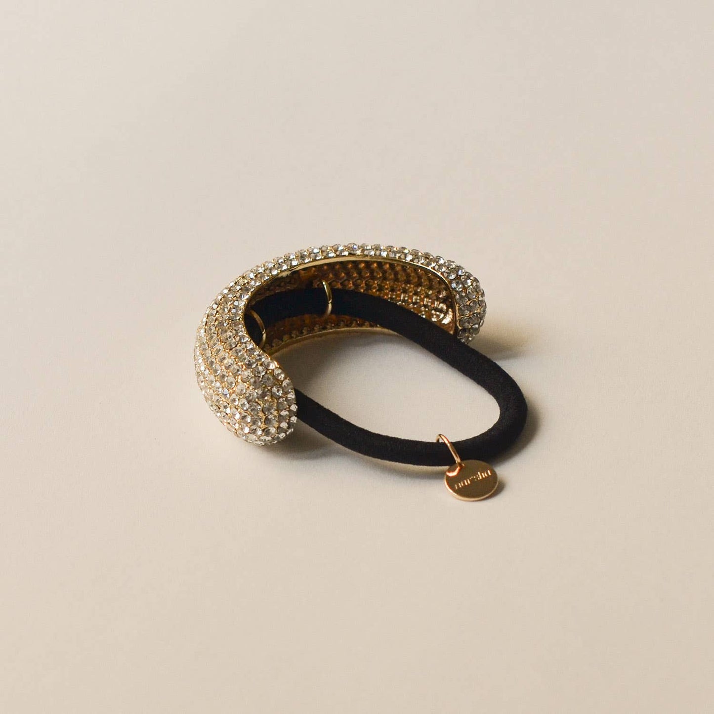 Pave Stone Metal Cuff Ponytail Hair Tie | Gold