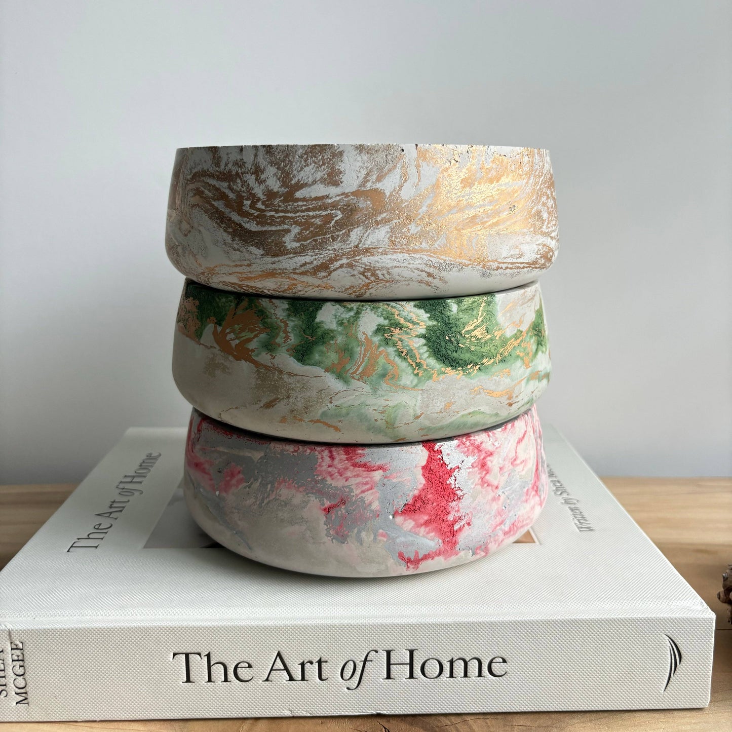 Daza - Decorative Concrete Bowl | Centerpiece Bowl: Green Fusion Marble / Without hole