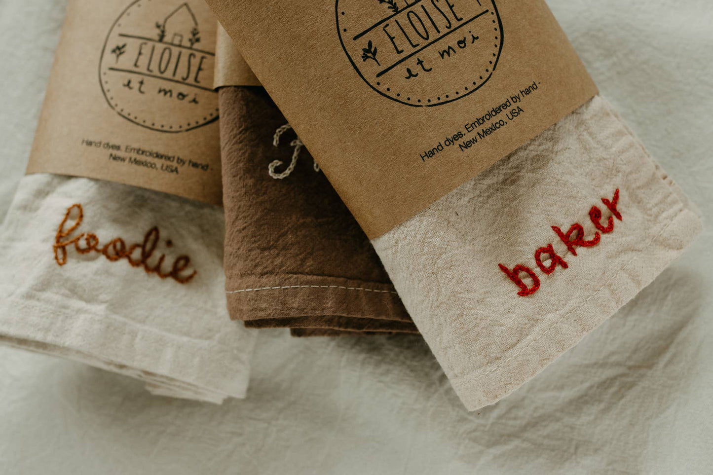 Hand embroidered Hand dyed Organic cotton Kitchen Towel 