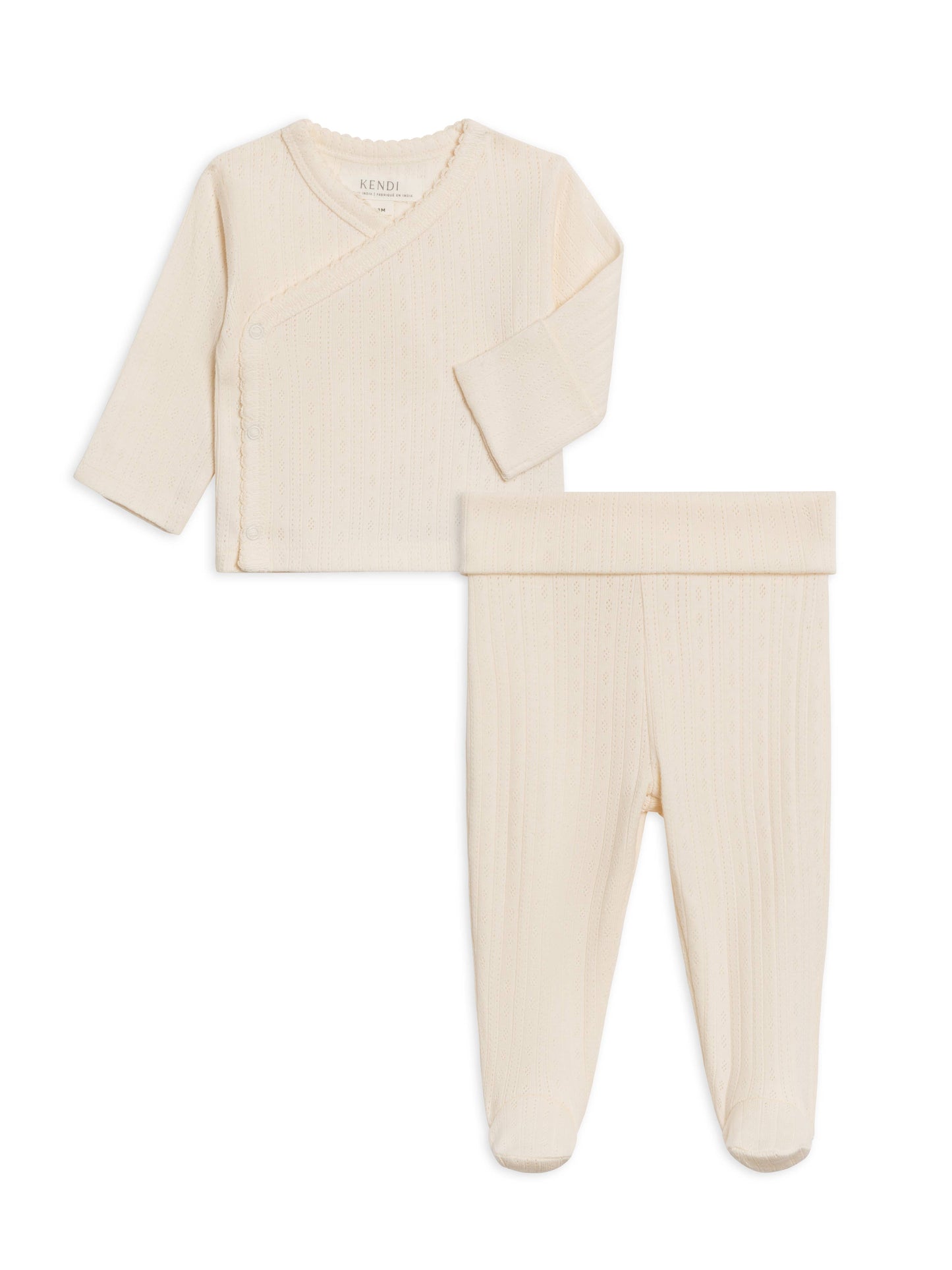 Colored Organics 2-Piece Lacey Brushed Back Pointelle Kimono Top and Pant Set