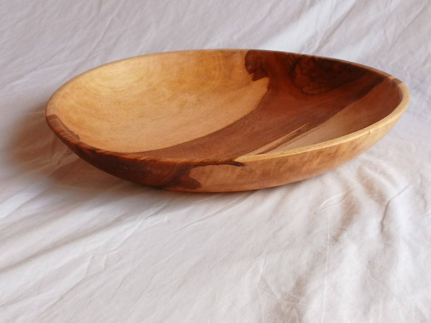 Large 18 inch Shallow Textured Serving Wood Bowl