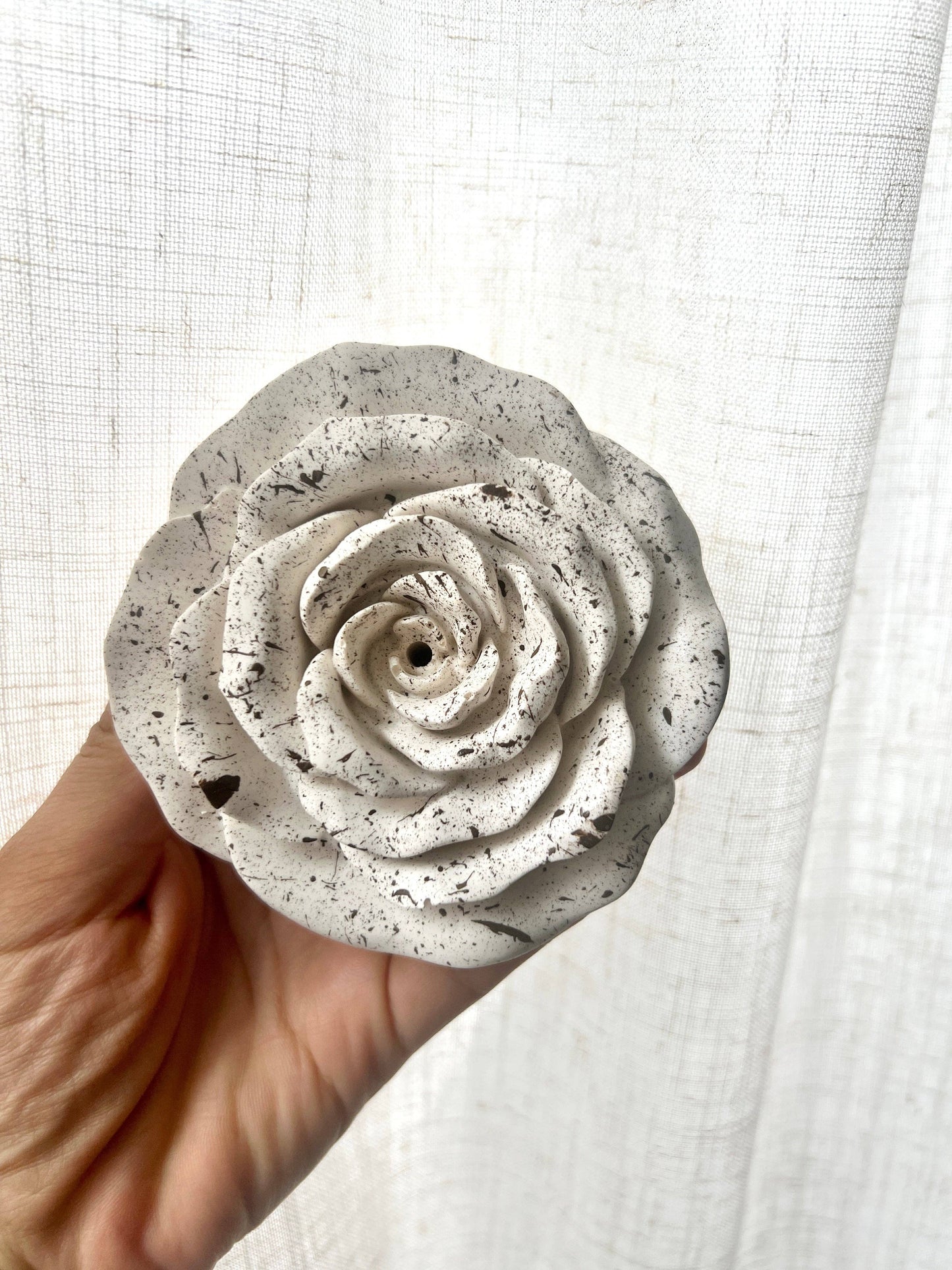 Handcrafted Rose Incense Holder_ Floral Jesmonite Incense Burner