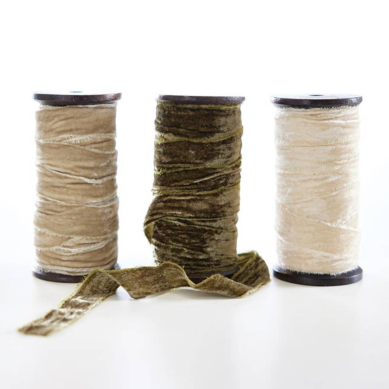 Frayed Velvet Spools - Moss