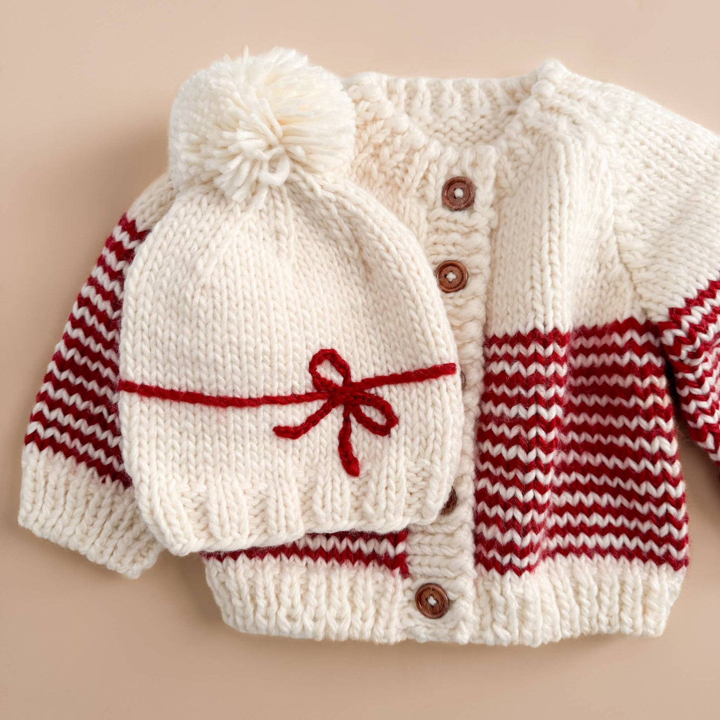 Present Hat Cream Red Kid Baby Holiday Christmas Bow