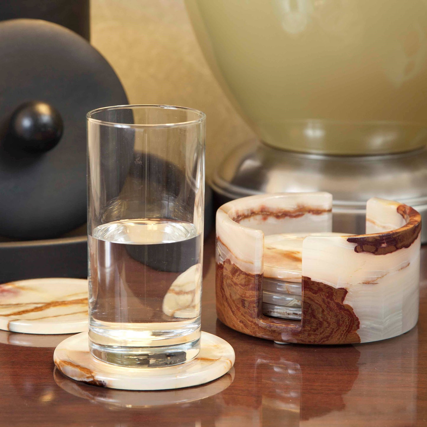 Dionysus Collection Light Green Onyx 6 Piece Coaster Set