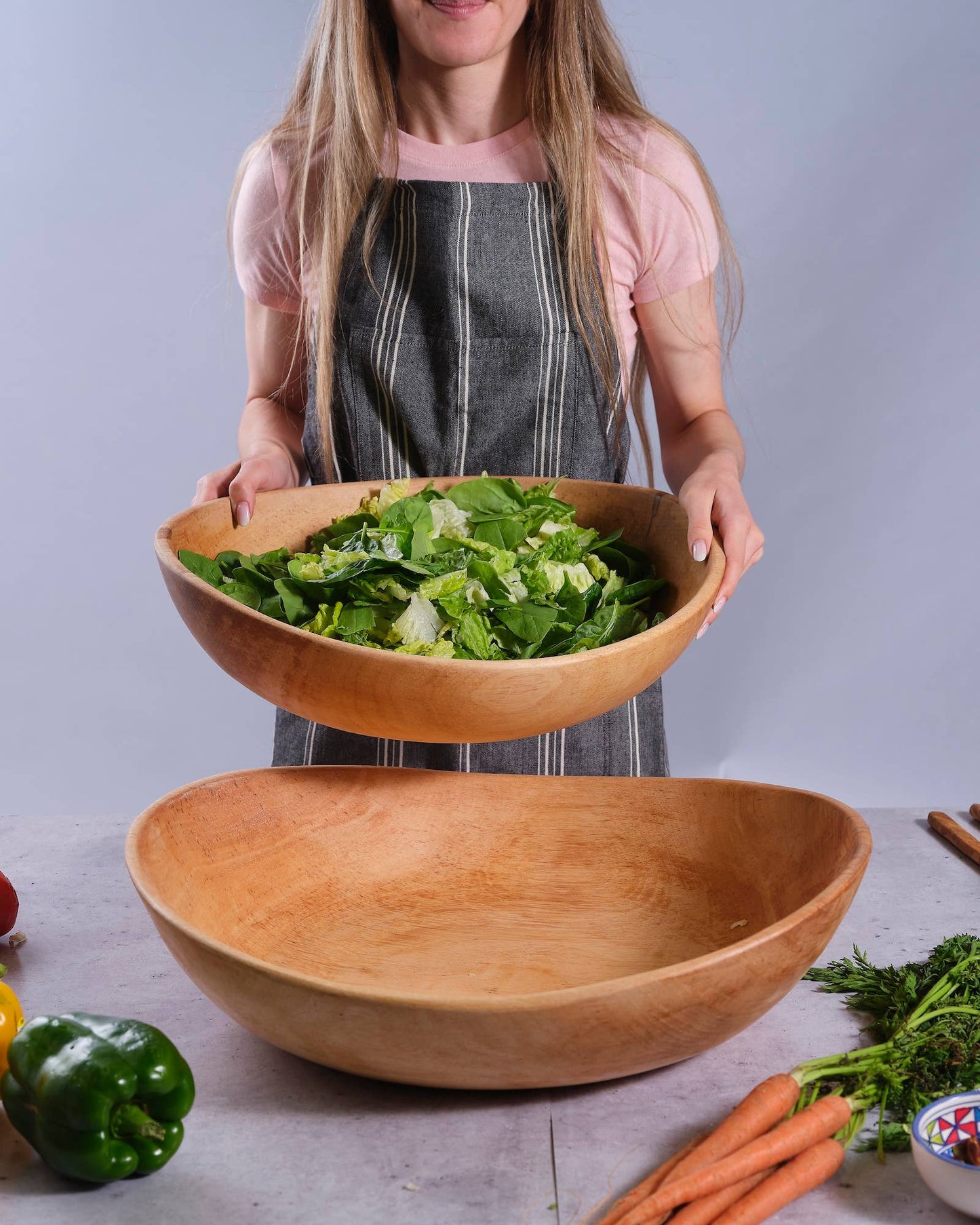 Extra Large Wood Bowl | 20" Wave Wooden Salad Bowl