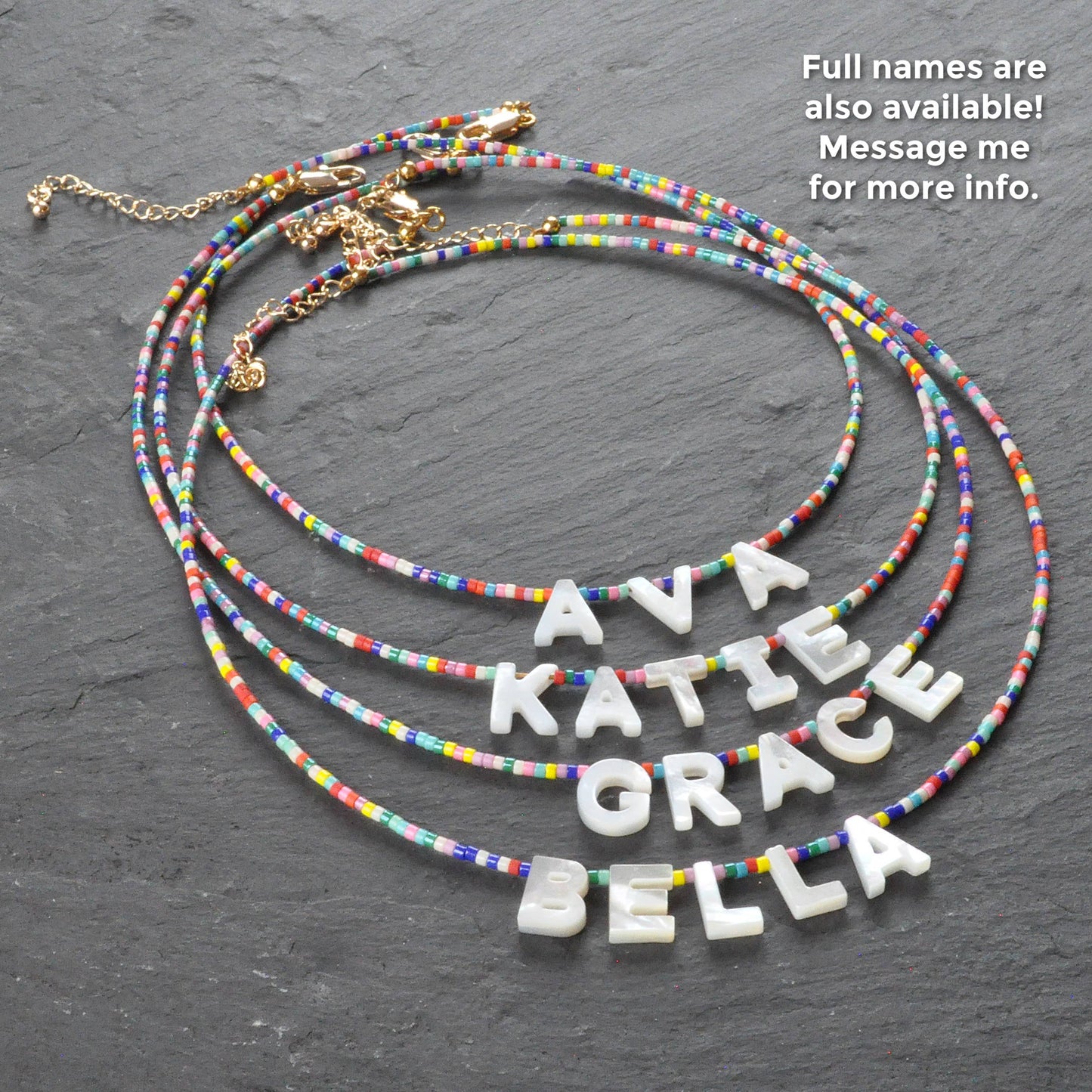 Initial Letter Mother-of-Pearl Beaded Necklaces