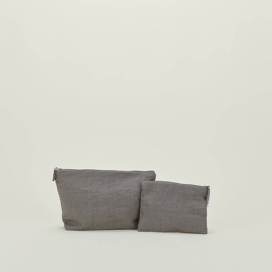 SIMPLE LINEN ZIPPER POUCHES - DARK GREY