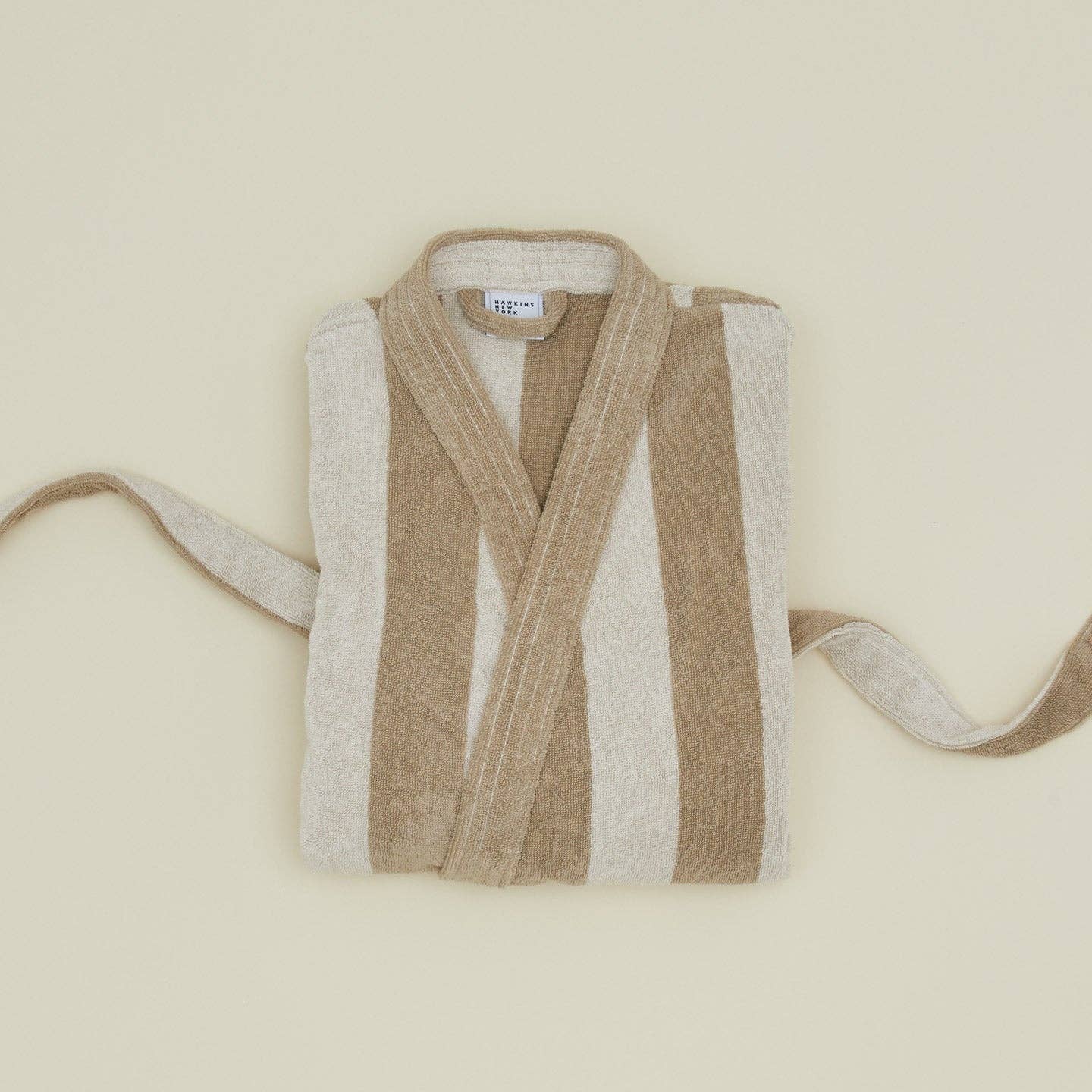 Simple Striped Terry Bathrobe- Ivory/Flax