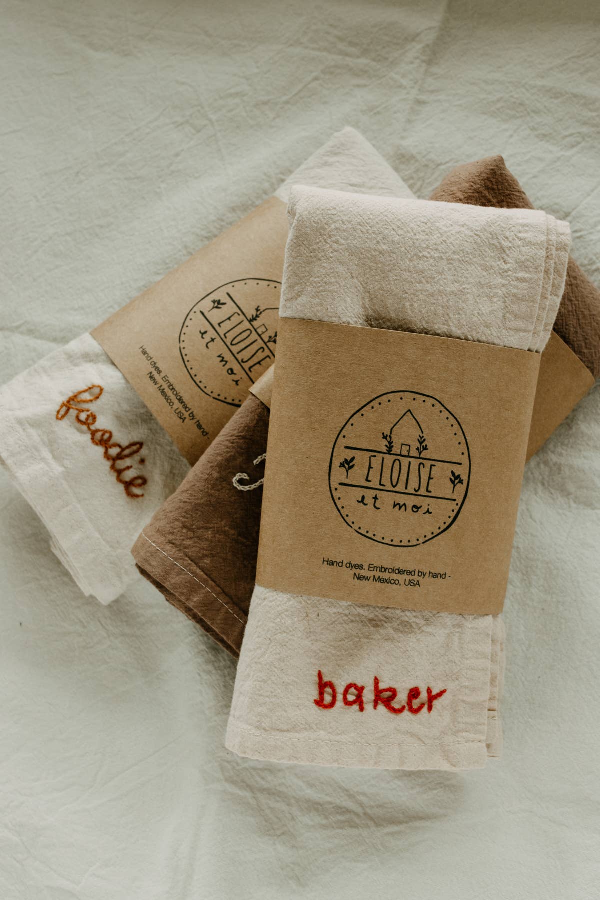 Hand embroidered Hand dyed Organic cotton Kitchen Towel 
