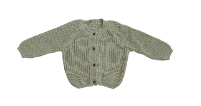 Sage Cotton Knit Baby Sweater w/ Wood Buttons