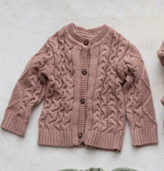 Rose Cotton Knit Baby Sweater w/ Wood Buttons