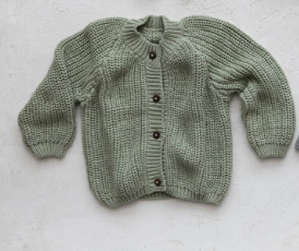 Sage Cotton Knit Baby Sweater w/ Wood Buttons